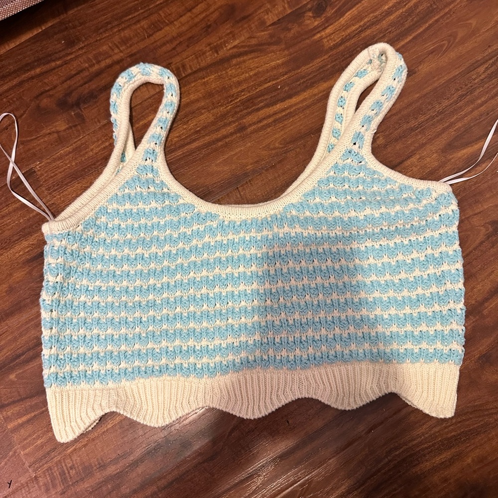 La Hearts Sky Blue and Cream Knit Top